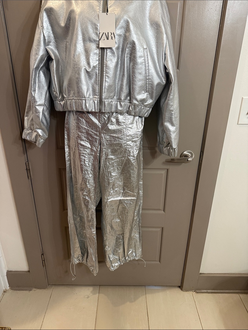 Zara Metallic Silver Parachute Pants / Trousers